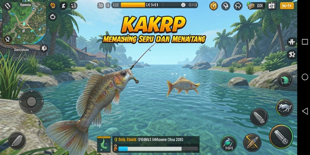 Tampilan gameplay KAKRP yang menarik saat menangkap ikan.