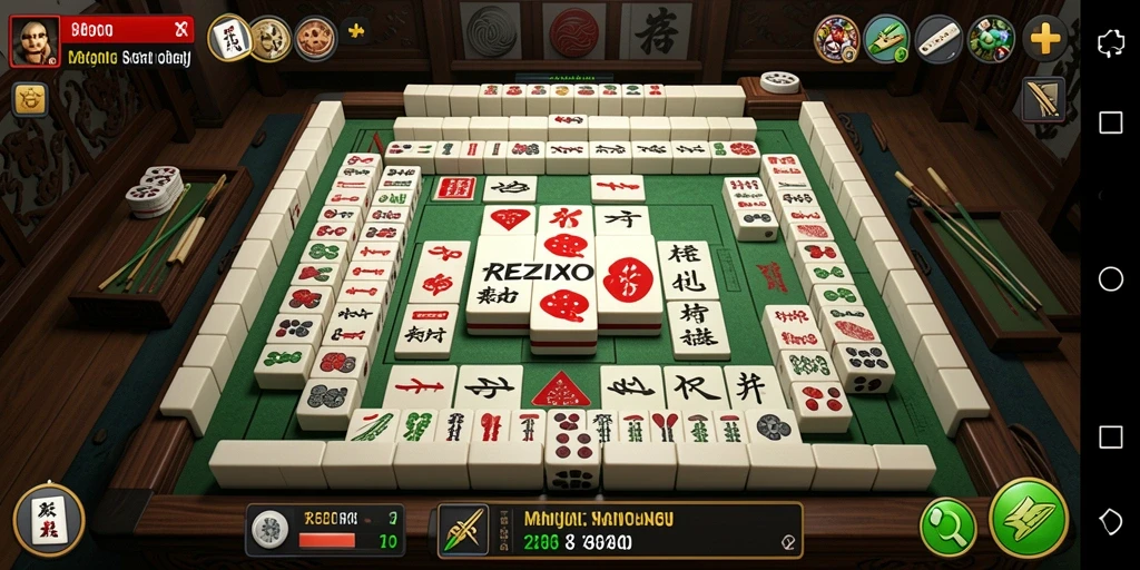 Tampilan gameplay seru dalam REZIXO dengan tata letak Mahjong yang menarik.